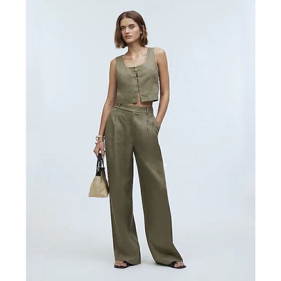 Madewell The Harlow Wide Leg Pants High Rise Linen Distant Surplus Green NWT 00 - Picture 3 of 11